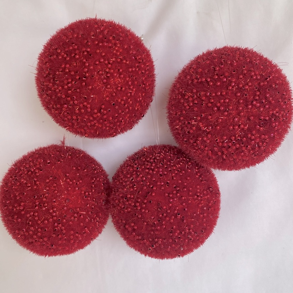Set Of 4 Gently Used Dark Red Christmas Tree Ornament